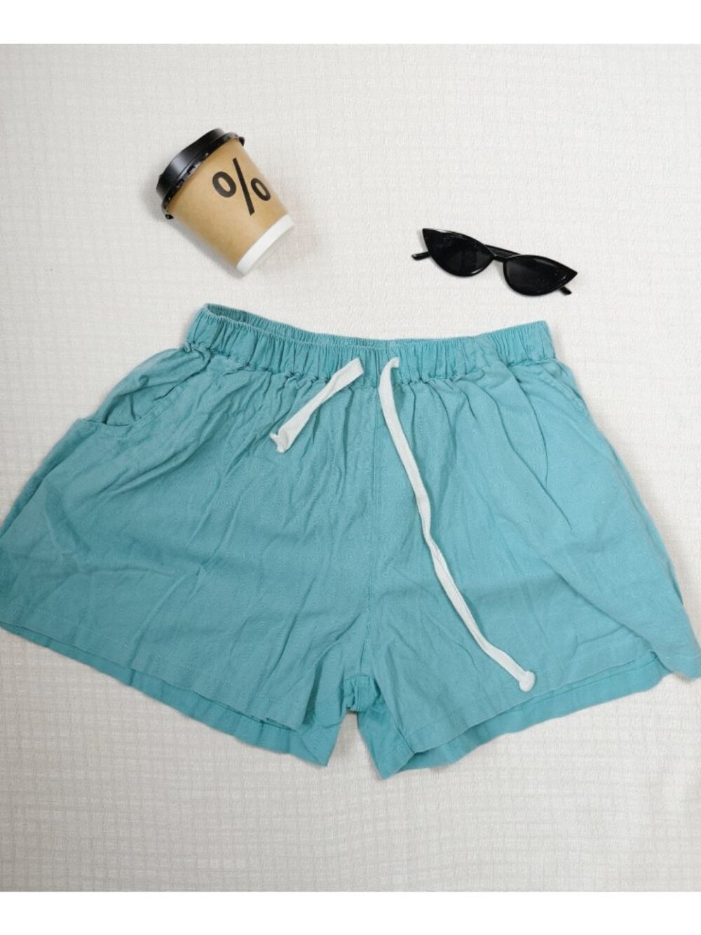 Aqua Blue Casual Relaxed Drawstring Shorts Size M